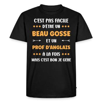 prof anglais - T-shirt Premium bio Homme - noir - Devant - Nico (187cm)