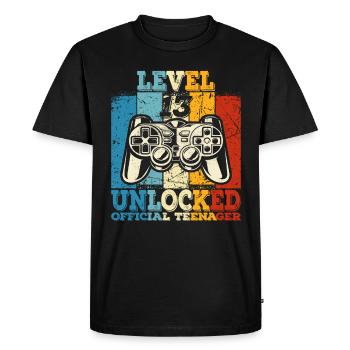 Anniversaire 13 Adolescent officiel Garçon Niveau 13 - T-shirt Premium bio Homme - noir - Devant - Nico (187cm)