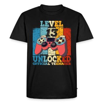 Anniversaire 13 Adolescent officiel Garçon Niveau 13 - T-shirt Premium bio Homme - noir - Devant - Nico (187cm)