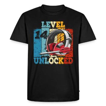 Anniversaire 14 Adolescent officiel Garçon Niveau 14 - T-shirt Premium bio Homme - noir - Devant - Nico (187cm)