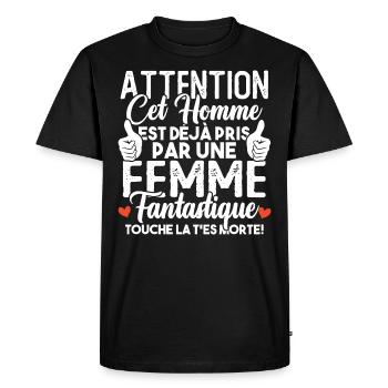 Cet homme est déjà pris par une femme fantastique - T-shirt Premium bio Homme - noir - Devant - Nico (187cm)