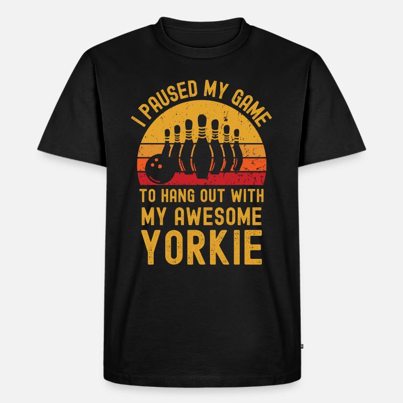 Bowling und Yorkshire-Terrier - Männer Premium Bio T-Shirt - Schwarz