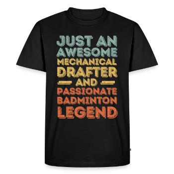 Dessinateur technique Badminton rétro - T-shirt Premium bio Homme - noir - Devant - Nico (187cm)