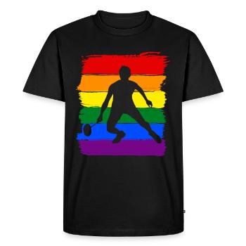 Badminton LGBT Pride - T-shirt Premium bio Homme - noir - Devant - Nico (187cm)