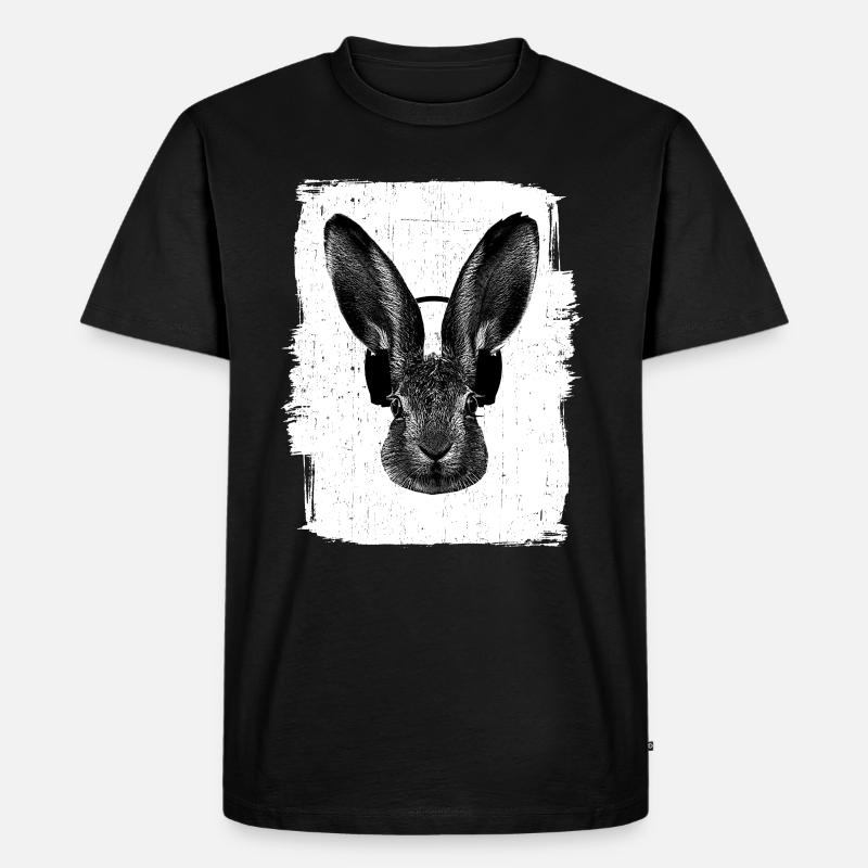 Bunny mit Kopfhörern - Männer Premium Bio T-Shirt - Schwarz