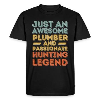 Plumber Hunting legend retro - Men's Premium Organic T-Shirt - black - Front - Nico (187cm)