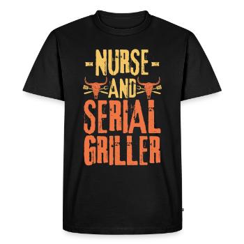 Infirmière et gril en série - T-shirt Premium bio Homme - noir - Devant - Nico (187cm)