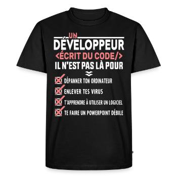 Un Développeur Écrit du Code Cadeau - T-shirt Premium bio Homme - noir - Devant - Nico (187cm)