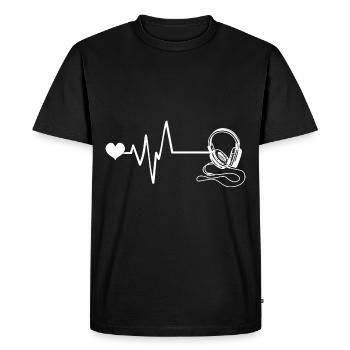 Écouteurs, pouls, rythme cardiaque - T-shirt Premium bio Homme - noir - Devant - Nico (187cm)