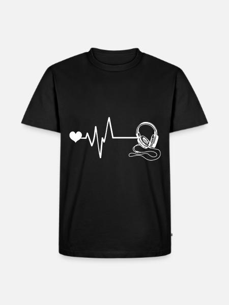 Kopfhörer Puls Herzschlag - Männer Premium Bio T-Shirt - Schwarz