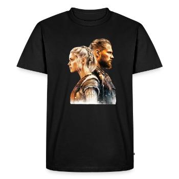 Young Viking couple fights together - Men's Premium Organic T-Shirt - black - Front - Nico (187cm)