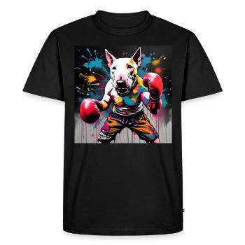 Bull Terrier anglais en tant que boxeur dans une position de boxe - T-shirt Premium bio Homme - noir - Devant - Nico (187cm)