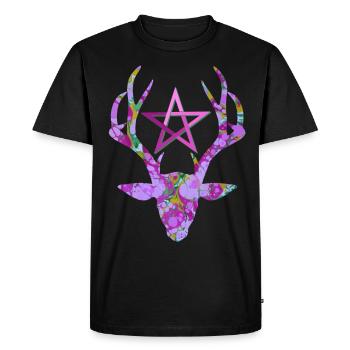 Tête de cerf avec pentagramme E 230 - T-shirt Premium bio Homme - noir - Devant - Nico (187cm)