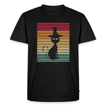 Halloween chat sorcière cadeau vintage balai de sorcières - T-shirt Premium bio Homme - noir - Devant - Nico (187cm)