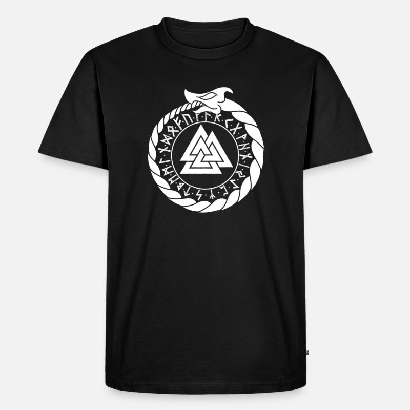 Ouroboros con Valknut e Fuþark - Germanico - Maglietta ecologica premium da uomo - nero