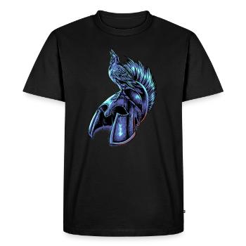 Corbeau sur casque d’un Spartiaen - T-shirt Premium bio Homme - noir - Devant - Nico (187cm)