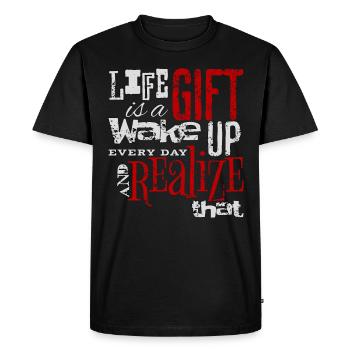 "Life Is a Gift" Inspirational Gratitude Design - Men's Premium Organic T-Shirt - black - Front - Nico (187cm)