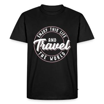 Voyage voyage disant voyage nature - T-shirt Premium bio Homme - noir - Devant - Nico (187cm)