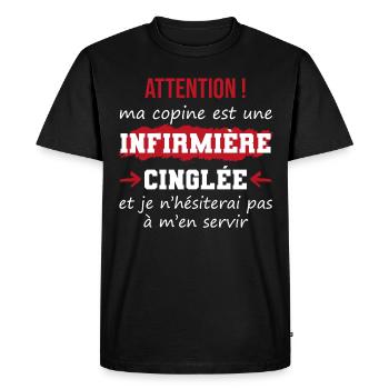 Cadeau drôle infirmière cinglée couple copine - T-shirt Premium bio Homme - noir - Devant - Nico (187cm)