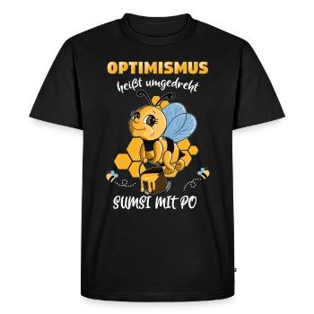 Optimismus heißt umgedreht SUMSI MIT PO Bienen - Männer Premium Bio T-Shirt - Schwarz - Vorne - Nico (187cm)