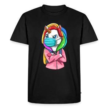 Masked School Unicorn in Quarantine - Men's Premium Organic T-Shirt - black - Front - Nico (187cm)