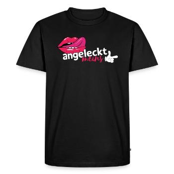 Partnerlook Pärchen Mund mit Zunge Angeleck meins - Männer Premium Bio T-Shirt - Schwarz - Vorne - Nico (187cm)