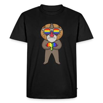 LGBT Animal Monkey Mandrill Arc-en-ciel - T-shirt Premium bio Homme - noir - Devant - Nico (187cm)