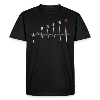 1N23456 Changement de vitesse moto - Adrénaline - Pouls - T-shirt Premium bio Homme - noir - Devant - Nico (187cm)