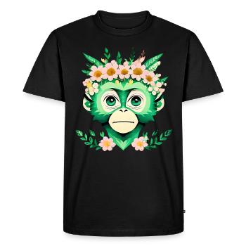 Flowery monkey friend - Men's Premium Organic T-Shirt - black - Front - Nico (187cm)