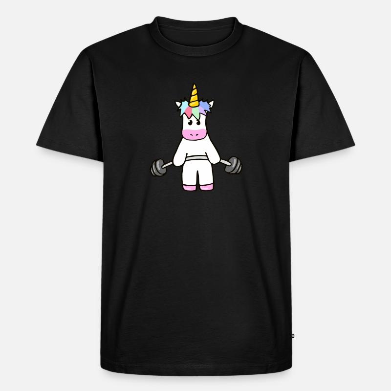 Einhorn mit einer Hantel - Männer Premium Bio T-Shirt - Schwarz