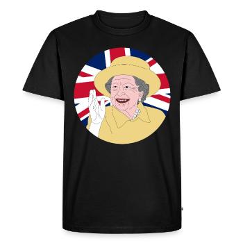 La reine Elizabeth II avec le drapeau britannique - T-shirt Premium bio Homme - noir - Devant - Nico (187cm)