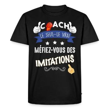 Coach basket humour Cadeau Homme - T-shirt Premium bio Homme - noir - Devant - Nico (187cm)
