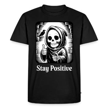 Stay Positive – Grim Reaper Skeleton Design Humor - Men's Premium Organic T-Shirt - black - Front - Nico (187cm)