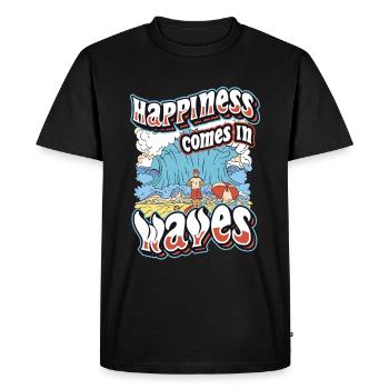 Le bonheur vient dans les vagues Surf Océan Vacances d’été - T-shirt Premium bio Homme - noir - Devant - Nico (187cm)