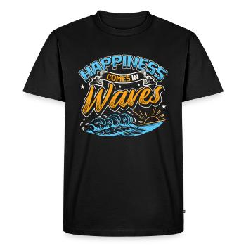 Le bonheur vient dans les vagues Surf Océan Vacances d’été - T-shirt Premium bio Homme - noir - Devant - Nico (187cm)