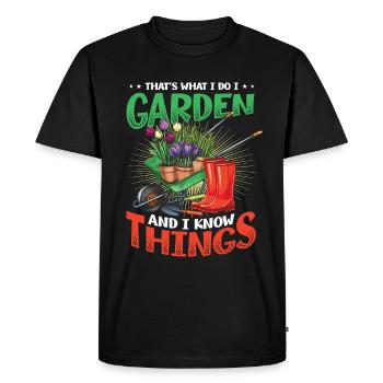 C’est ce que je fais, je jardine et je sais des choses - T-shirt Premium bio Homme - noir - Devant - Nico (187cm)