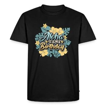 Aloha C’est mon anniversaire - Joyeux anniversaire hawaïen - T-shirt Premium bio Homme - noir - Devant - Nico (187cm)