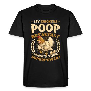 Mes poules font caca le petit déjeuner. - T-shirt Premium bio Homme - noir - Devant - Nico (187cm)
