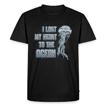 J’ai perdu mon cœur à cause des méduses de l’océan - T-shirt Premium bio Homme - noir - Devant - Nico (187cm)