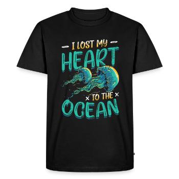 J’ai perdu mon cœur à cause des méduses de l’océan - T-shirt Premium bio Homme - noir - Devant - Nico (187cm)