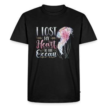 J’ai perdu mon cœur à cause des méduses de l’océan - T-shirt Premium bio Homme - noir - Devant - Nico (187cm)
