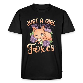 Juste une fille qui aime les renards - Fox Girls - T-shirt Premium bio Homme - noir - Devant - Nico (187cm)