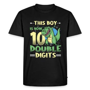 Ce garçon a maintenant 10 ans d’anniversaire à deux chiffres - T-shirt Premium bio Homme - noir - Devant - Nico (187cm)