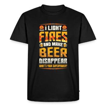 Light fires and make beer disappear. - Men's Premium Organic T-Shirt - black - Front - Nico (187cm)