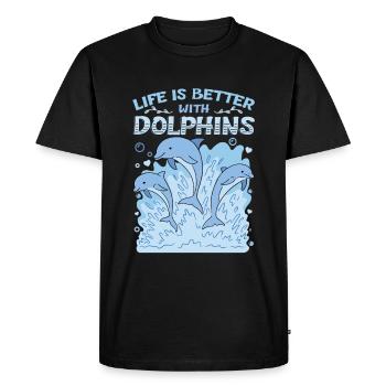 La vie est meilleure avec les dauphins - T-shirt Premium bio Homme - noir - Devant - Nico (187cm)