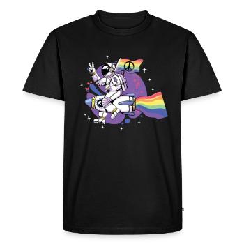LGBT, arc-en-ciel, drapeau de la paix, astronaute. - T-shirt Premium bio Homme - noir - Devant - Nico (187cm)