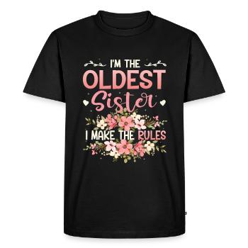 Sœur aînée, je fais les règles. - T-shirt Premium bio Homme - noir - Devant - Nico (187cm)