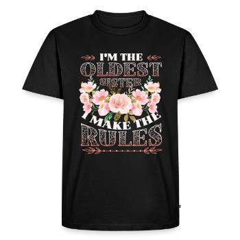 Sœur aînée, je fais les règles. - T-shirt Premium bio Homme - noir - Devant - Nico (187cm)