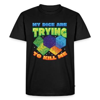 Mes dés essaient de me tuer. - T-shirt Premium bio Homme - noir - Devant - Nico (187cm)