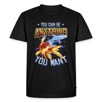 Goldfish Be A Shark, message de motivation. - T-shirt Premium bio Homme - noir - Devant - Nico (187cm)